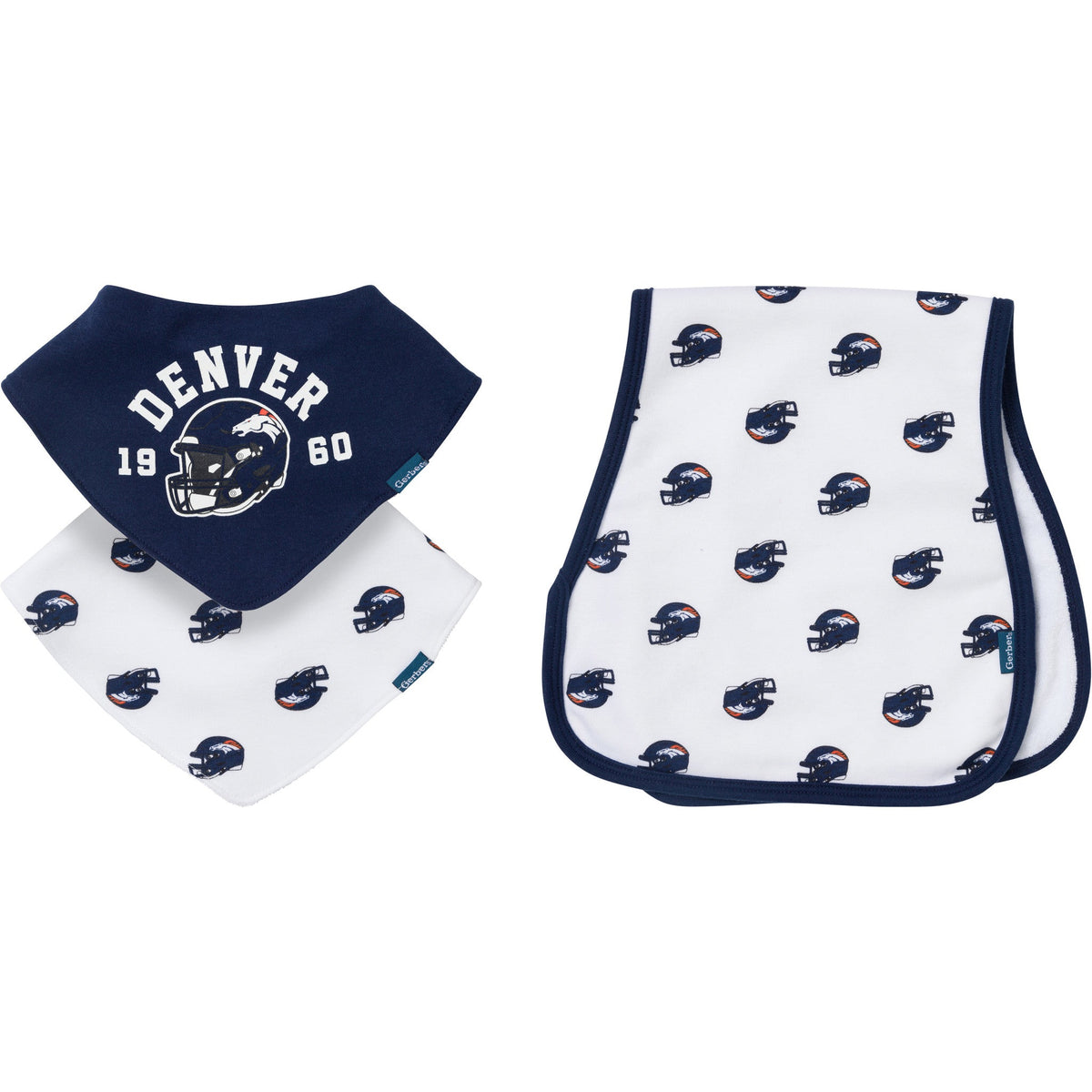 3-Pack Baby Neutral Denver Broncos Bibs and Burp Cloth Set