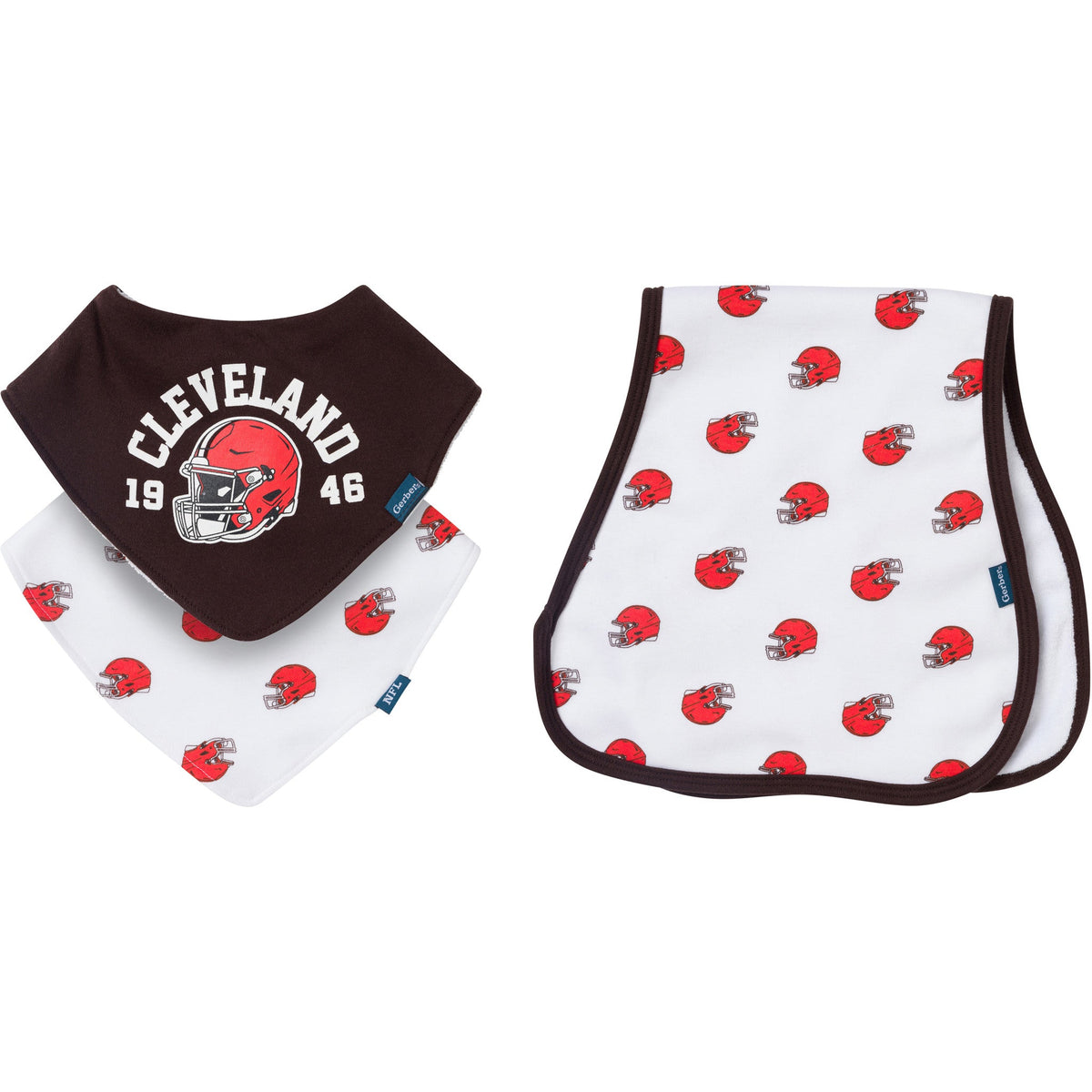 3-Pack Baby Neutral Cleveland Browns Bibs and Burp Cloth Set