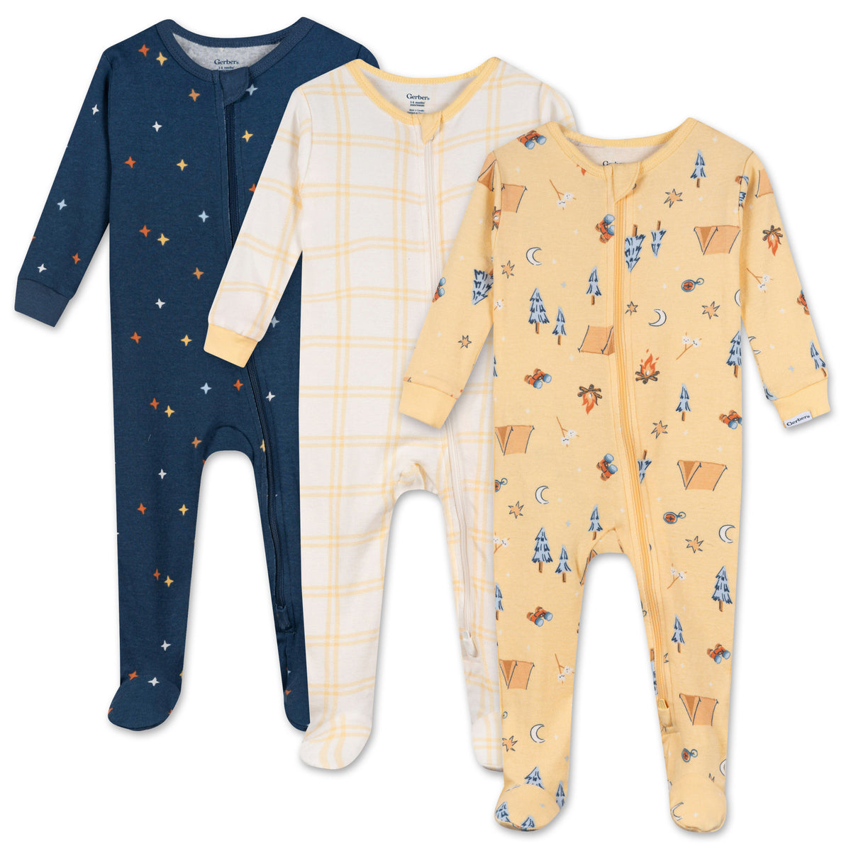 3-Pack Baby & Toddler Neutral Camping Snug Fit Footed Pajamas