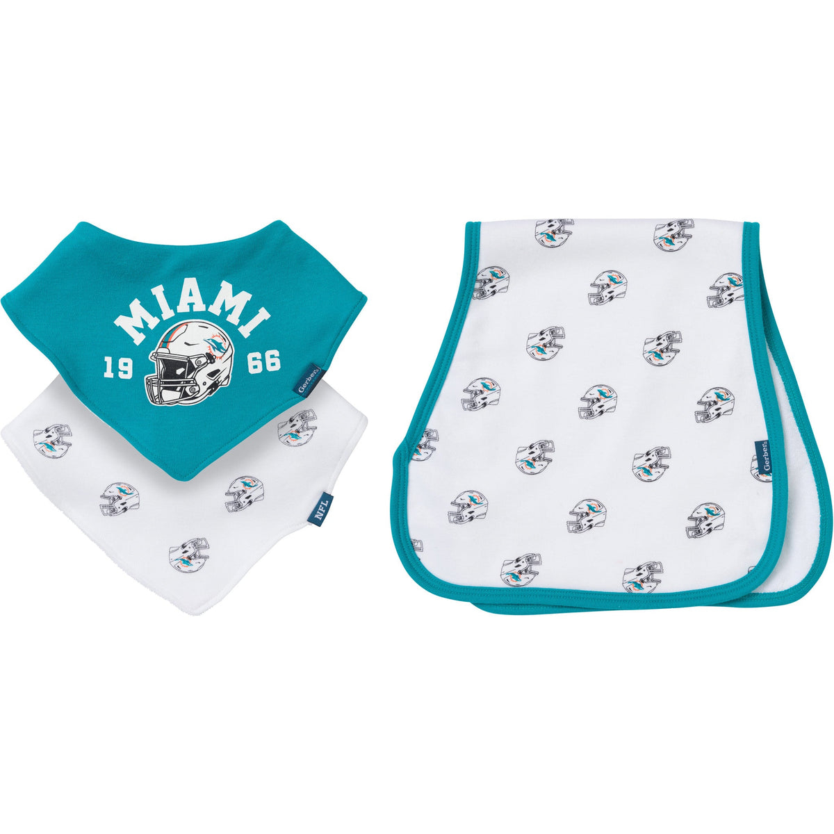 3-Pack Baby Neutral Miami Dolphins Bibs and Burp Cloth Set