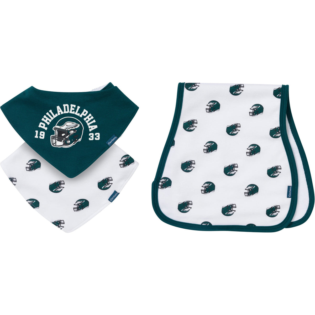 3-Pack Baby Neutral Philadelphia Eagles Bibs and Burp Cloth Set