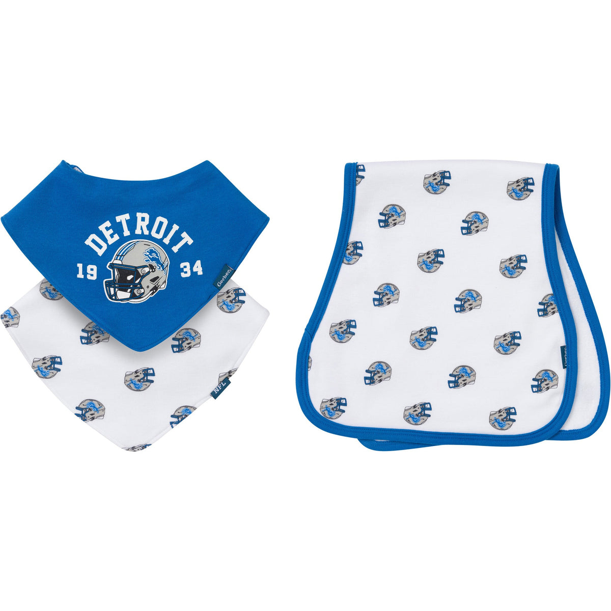 3-Pack Baby Neutral Detroit Lions Bibs and Burp Cloth Set