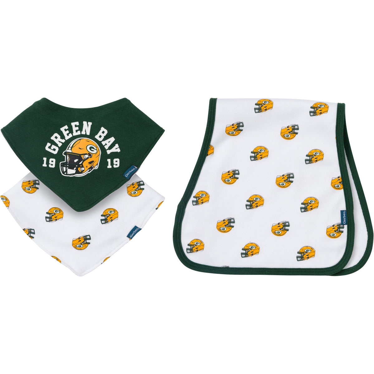 3-Pack Baby Neutral Green Bay Packers Bibs and Burp Cloth Set