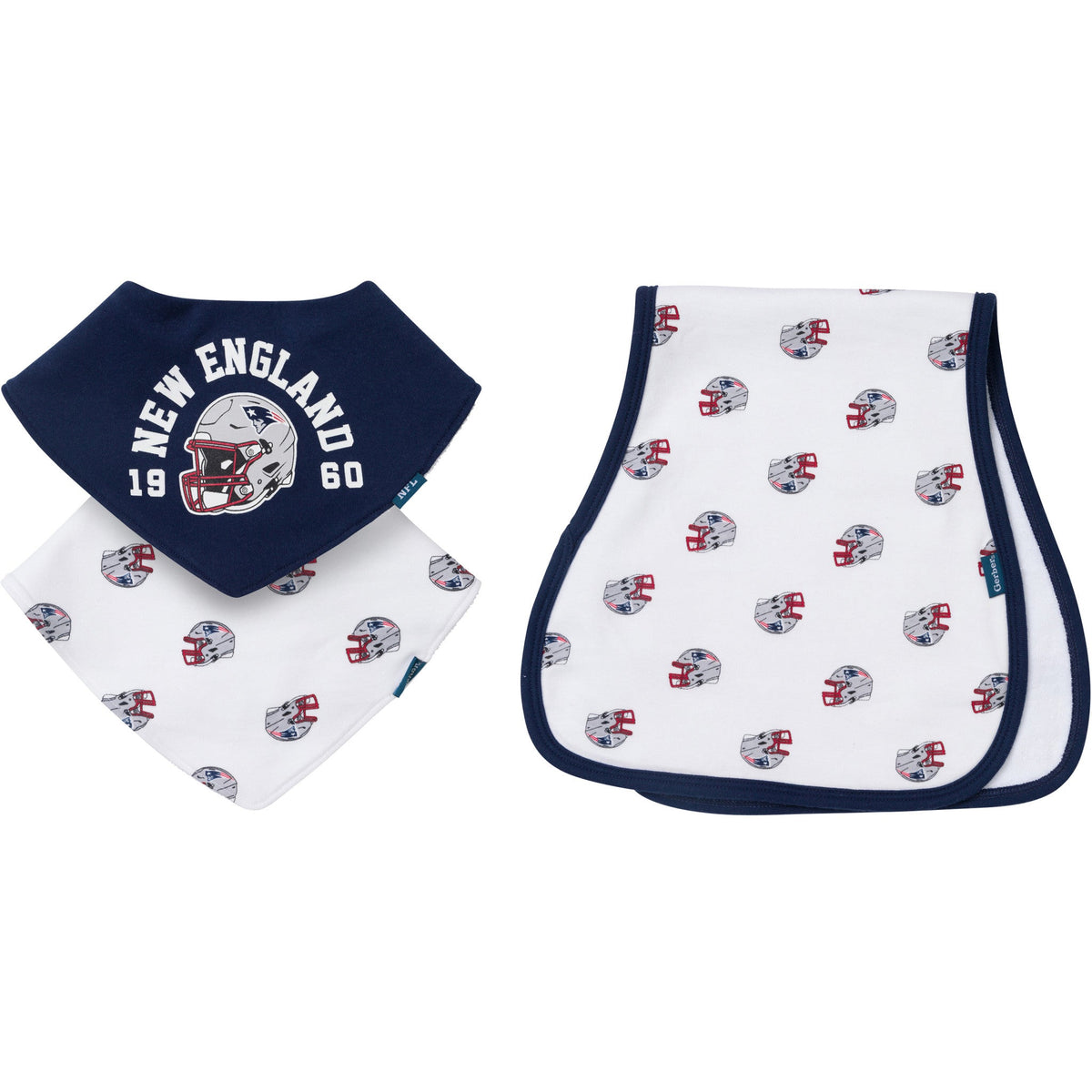 3-Pack Baby Neutral New England Patriots Bibs and Burp Cloth Set