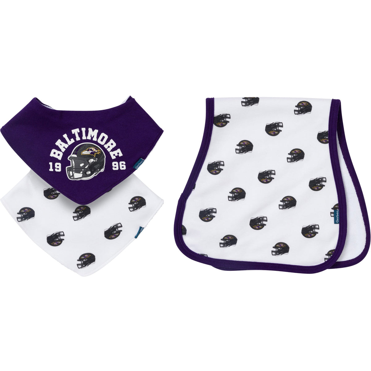 3-Pack Baby Neutral Baltimore Ravens Bibs and Burp Cloth Set