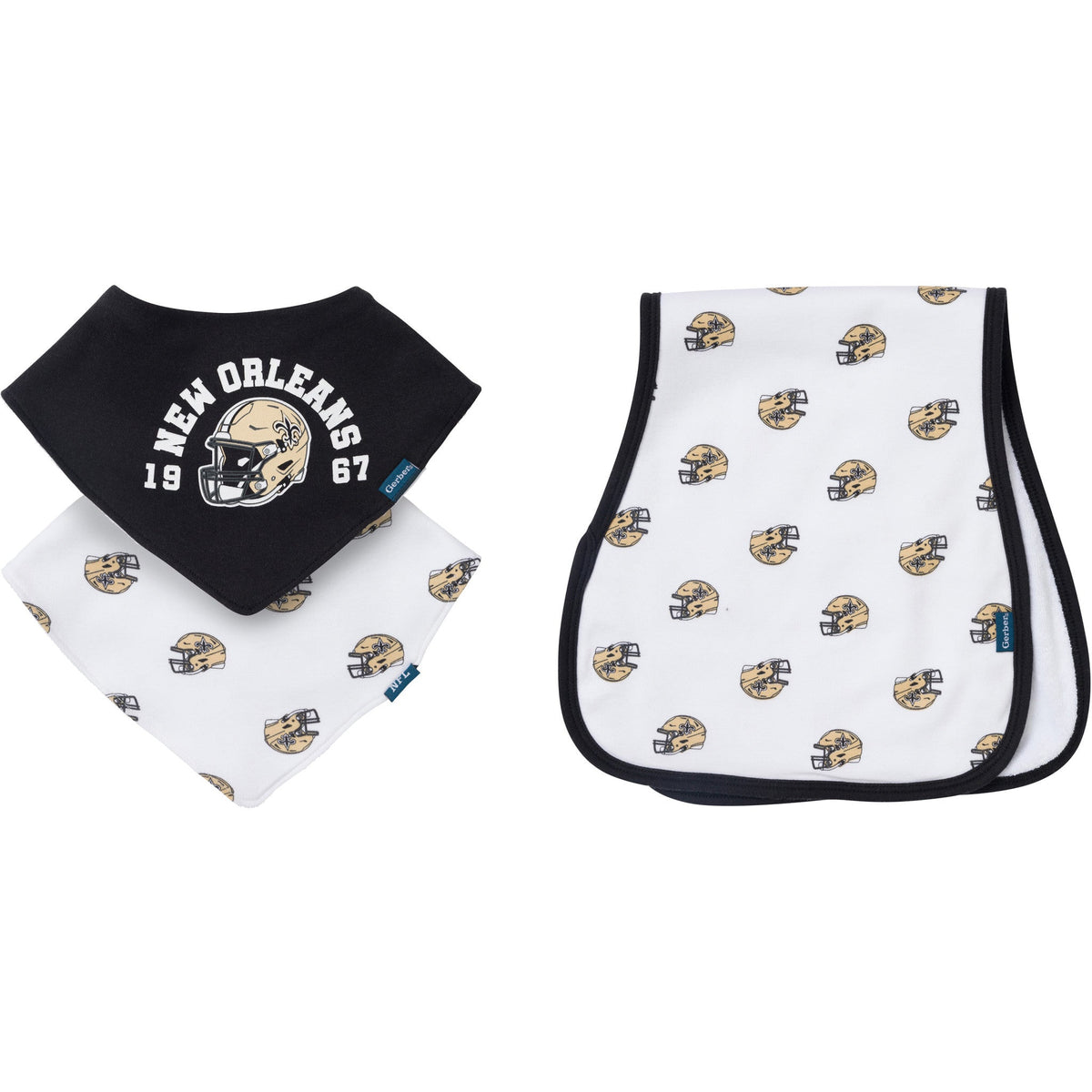 3-Pack Baby Neutral New Orleans Saints Bibs and Burp Cloth Set
