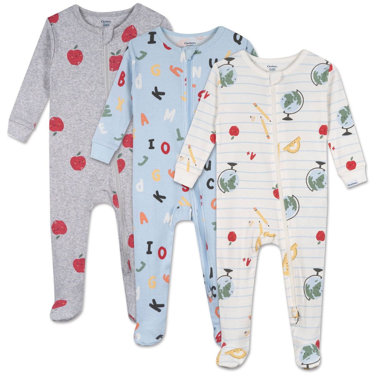 3-Pack Baby & Toddler Neutral Classroom Snug Fit Footed Pajamas