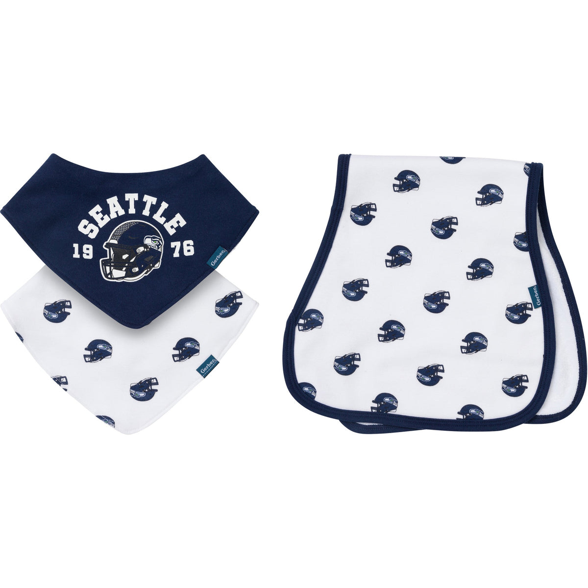 3-Pack Baby Neutral Seattle Seahawks Bibs and Burp Cloth Set