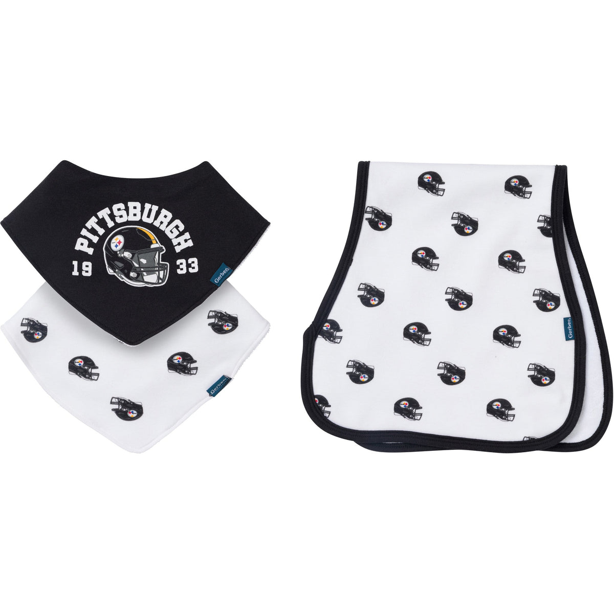 3-Pack Baby Neutral Pittsburgh Steelers Bibs and Burp Cloth Set