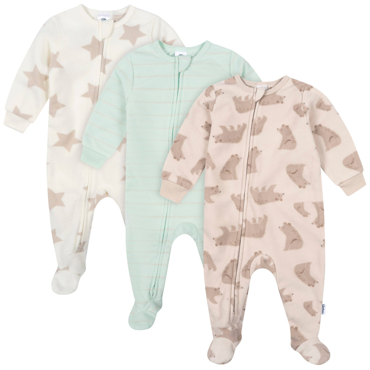 3-Pack Baby & Toddler Neutral Bears Footed Fleece Pajamas-Gerber Childrenswear Wholesale