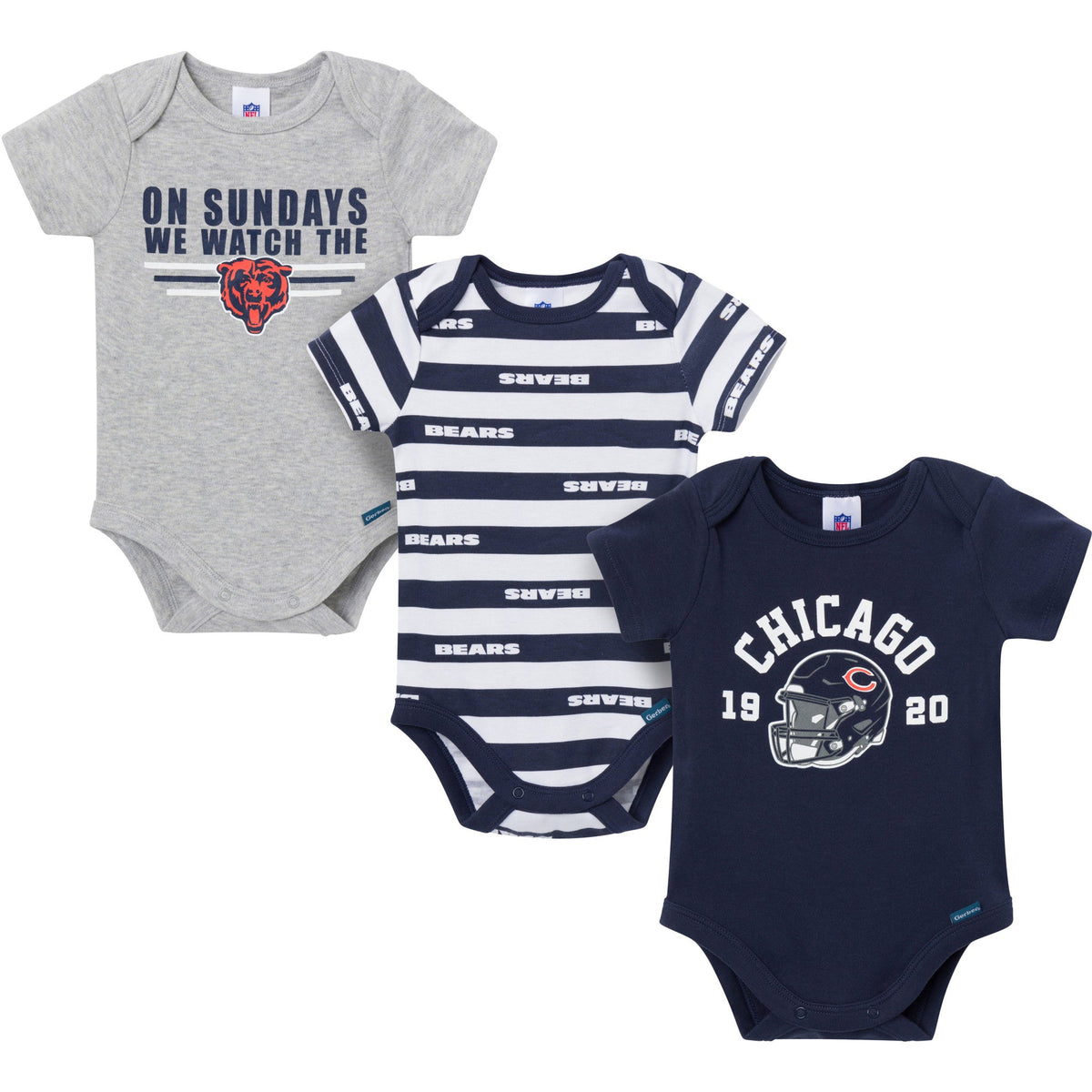 3-Pack Baby Boys Chicago Bears Bodysuit Set