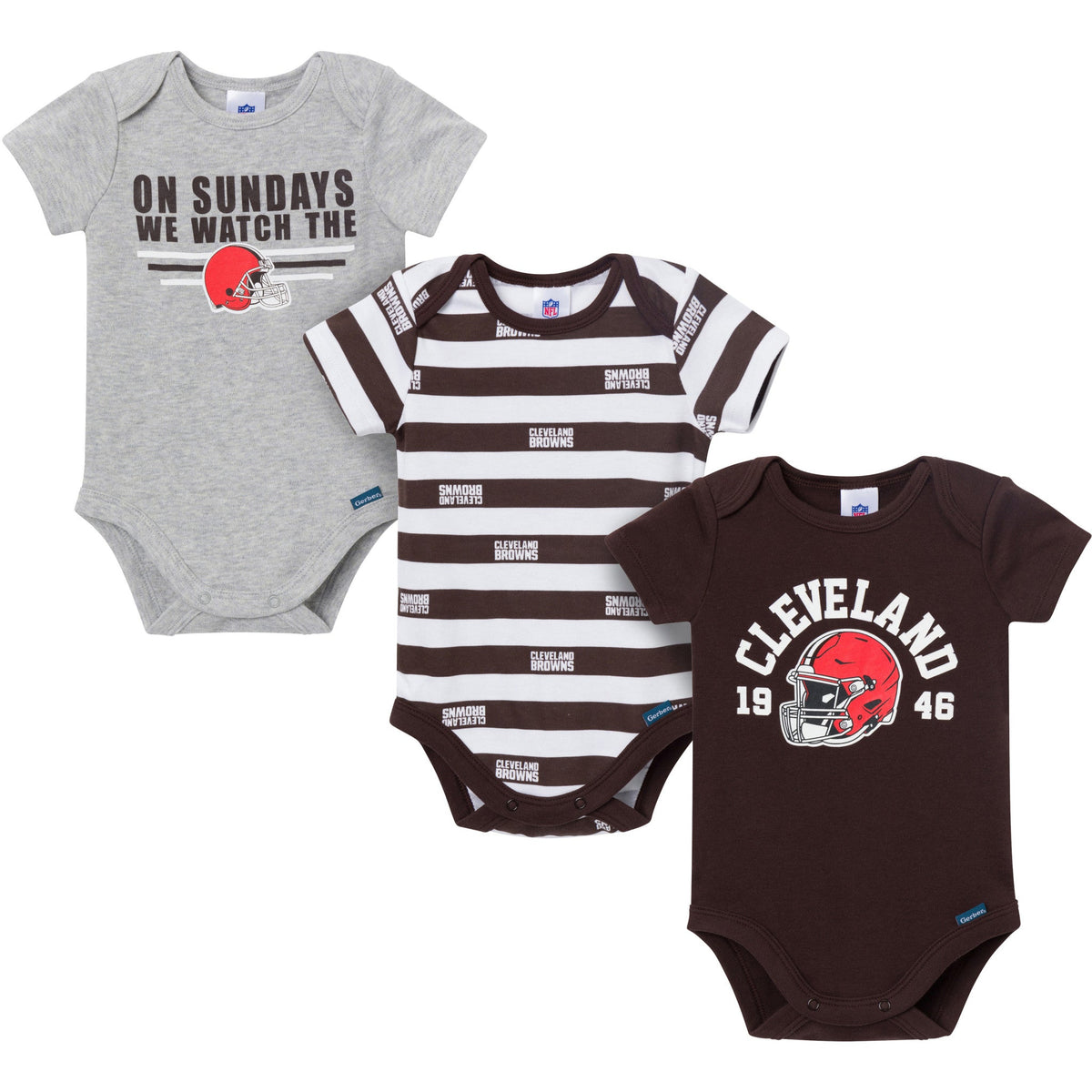 3-Pack Baby Boys Cleveland Browns Bodysuit Set