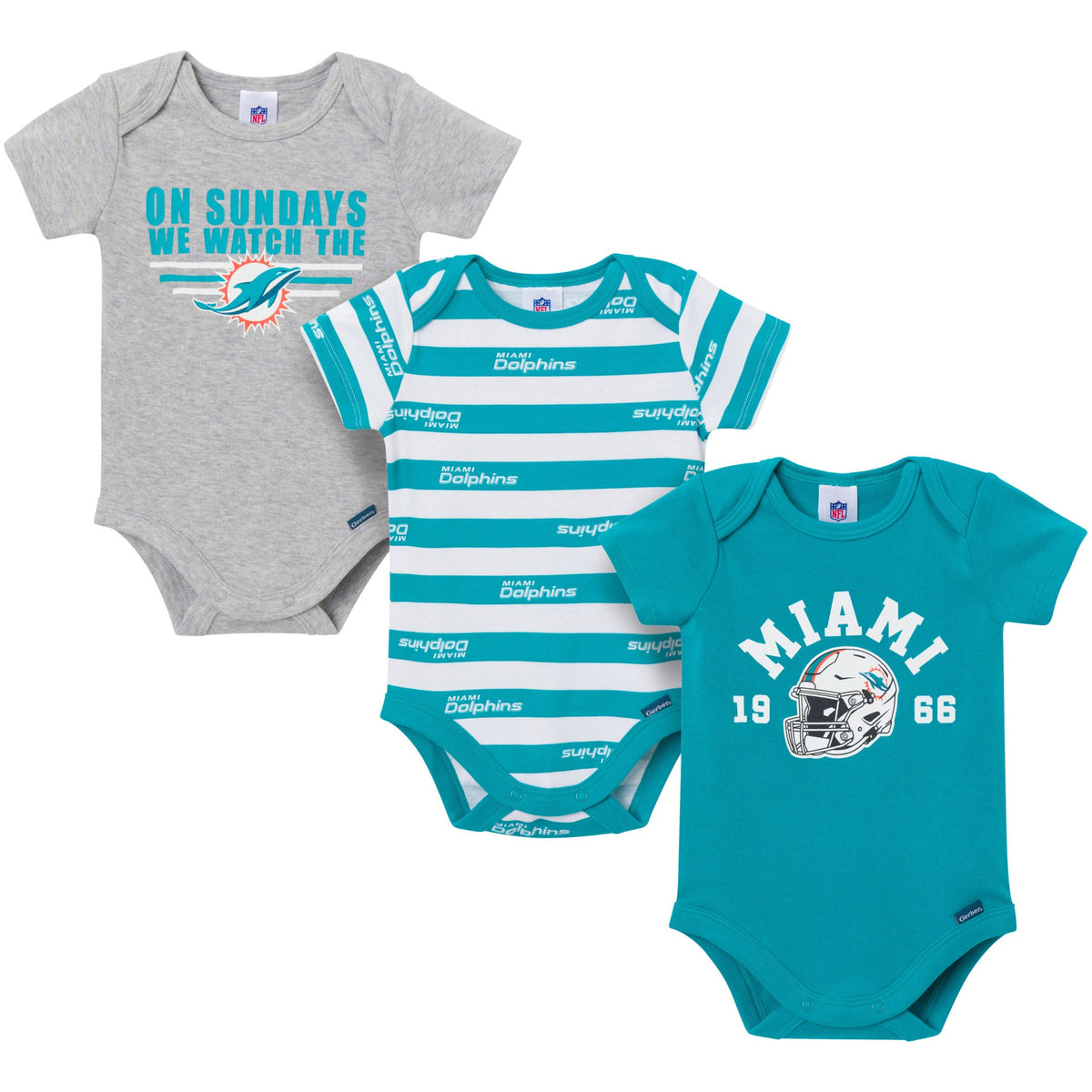 3-Pack Baby Boys Miami Dolphins Bodysuit Set