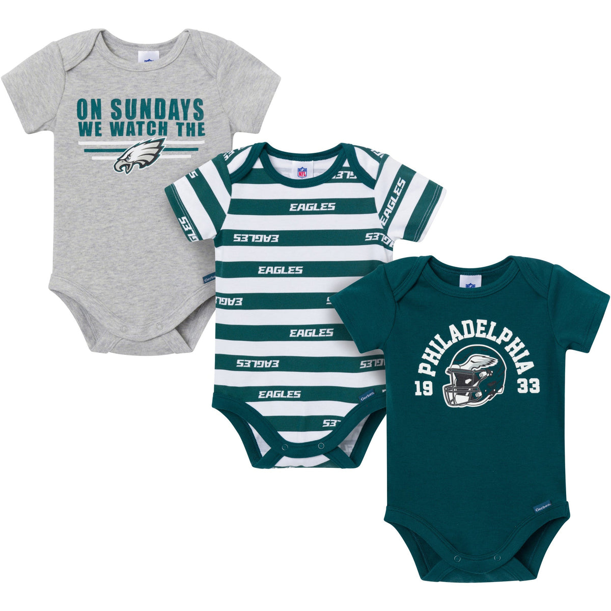 3-Pack Baby Boys Philadelphia Eagles Bodysuit Set