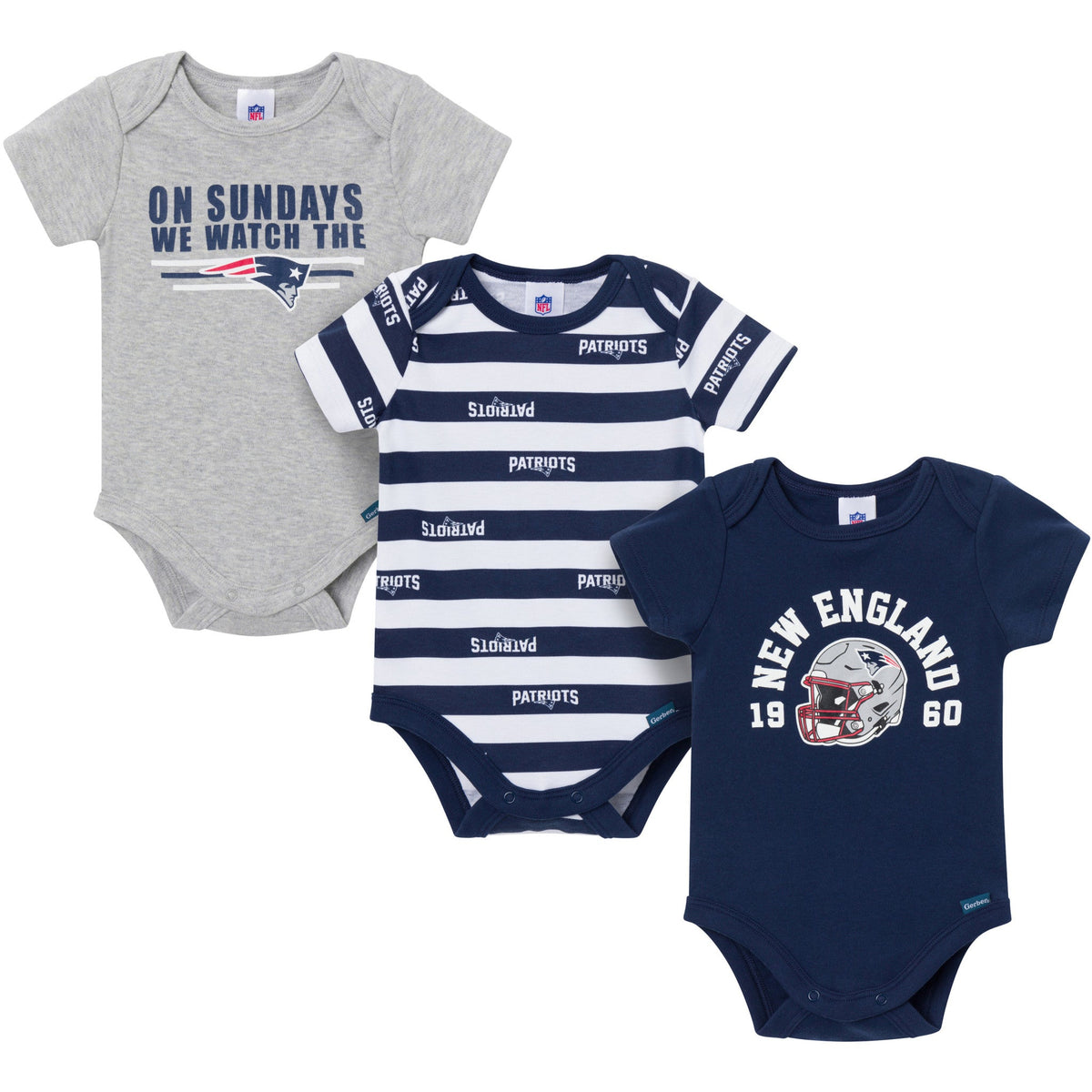 3-Pack Baby Boys New England Patriots Bodysuit Set