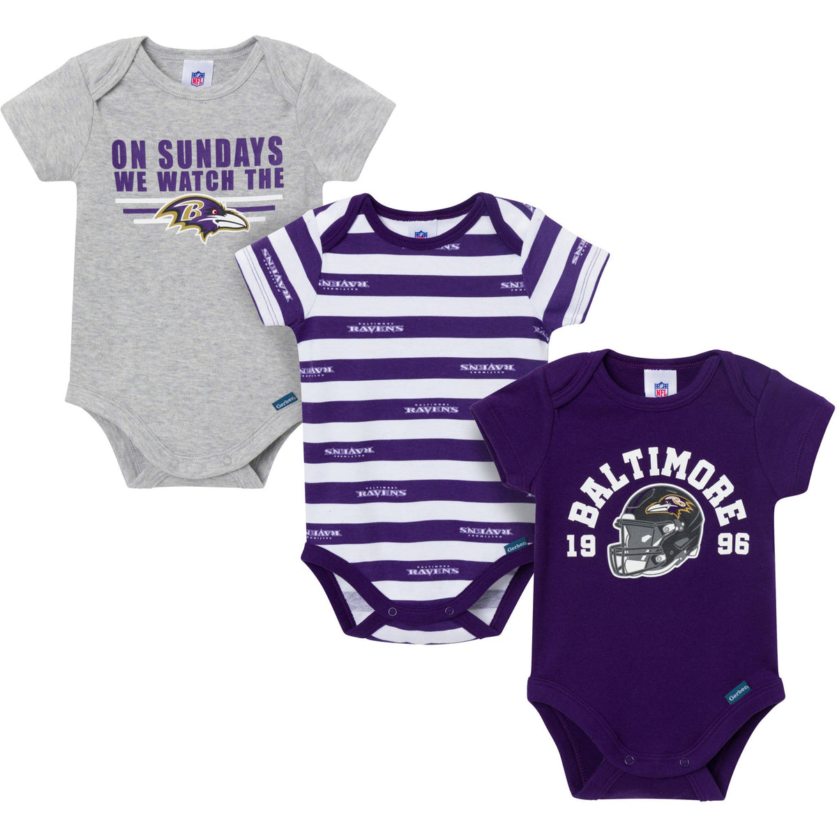 3-Pack Baby Boys Baltimore Ravens Bodysuit Set
