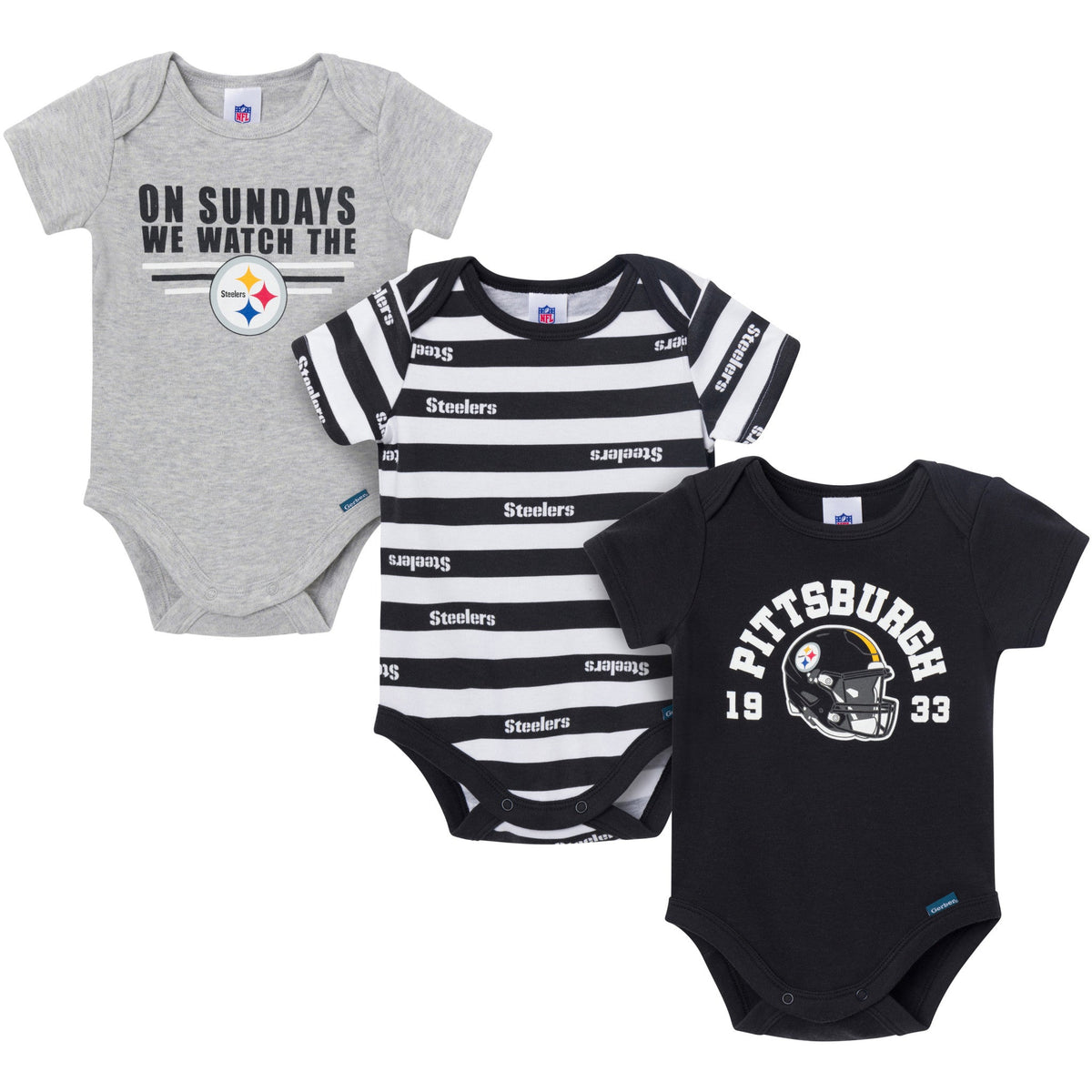 3-Pack Baby Boys Pittsburgh Steelers Bodysuit Set