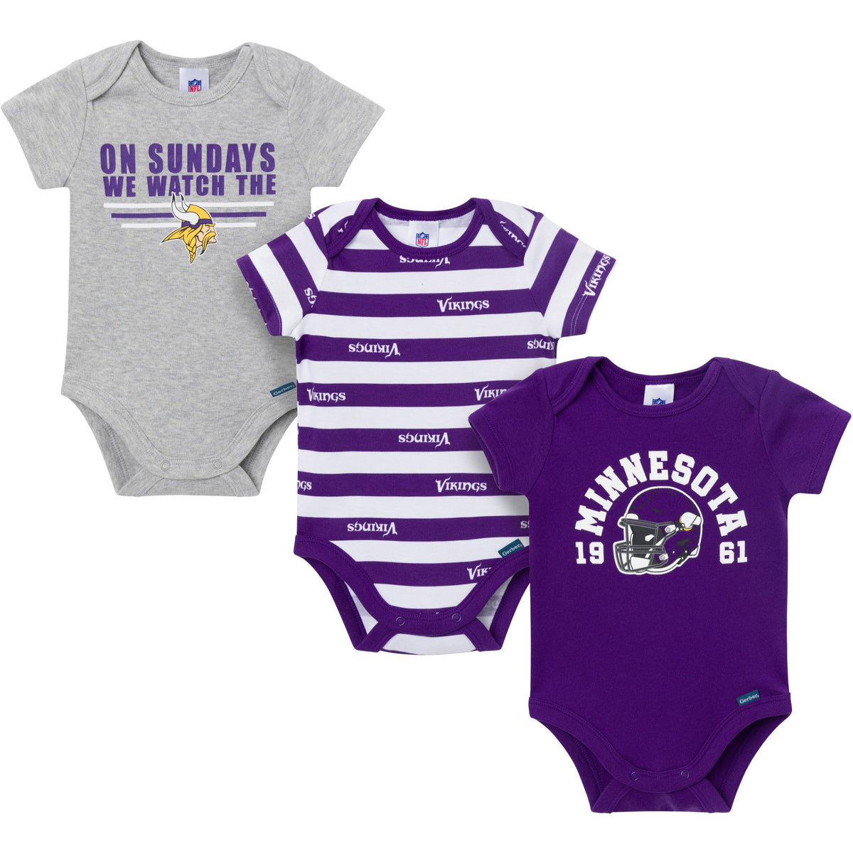 3-Pack Baby Boys Minnesota Vikings Bodysuit Set
