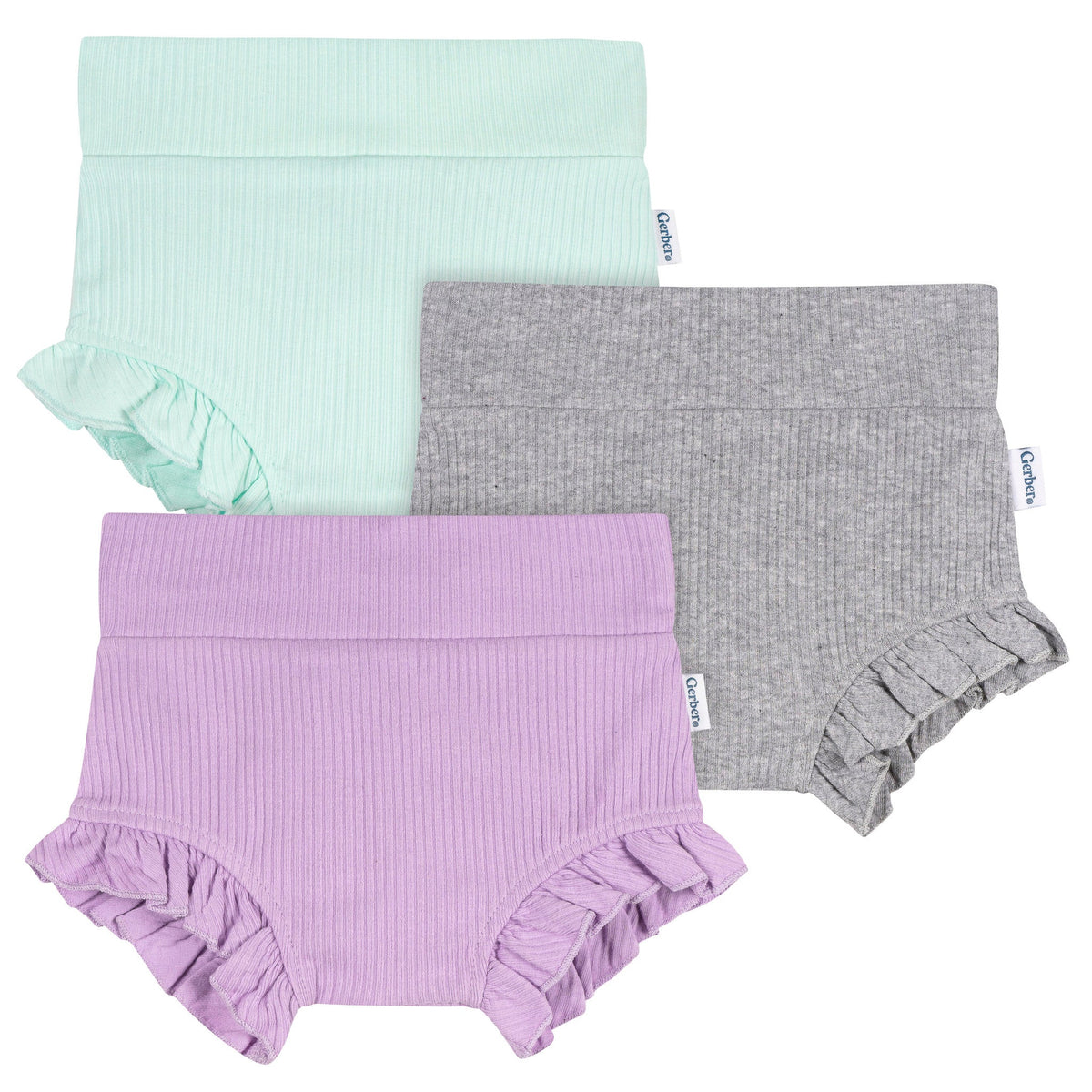 3-Pack Baby Girls Aqua, Gray & Purple Bubble Shorts-Gerber Childrenswear Wholesale