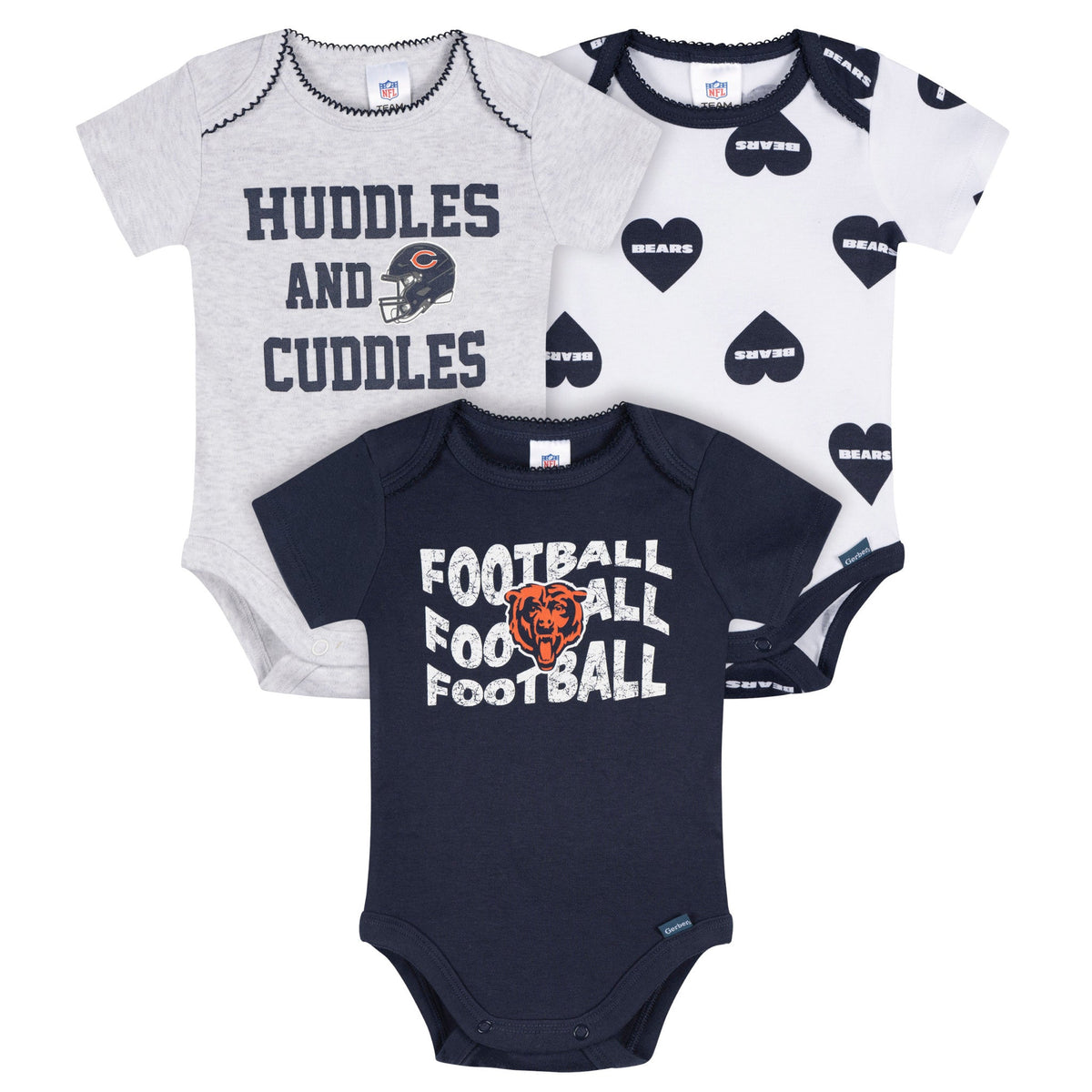 3-Pack Baby Girls Chicago Bears Bodysuit Set