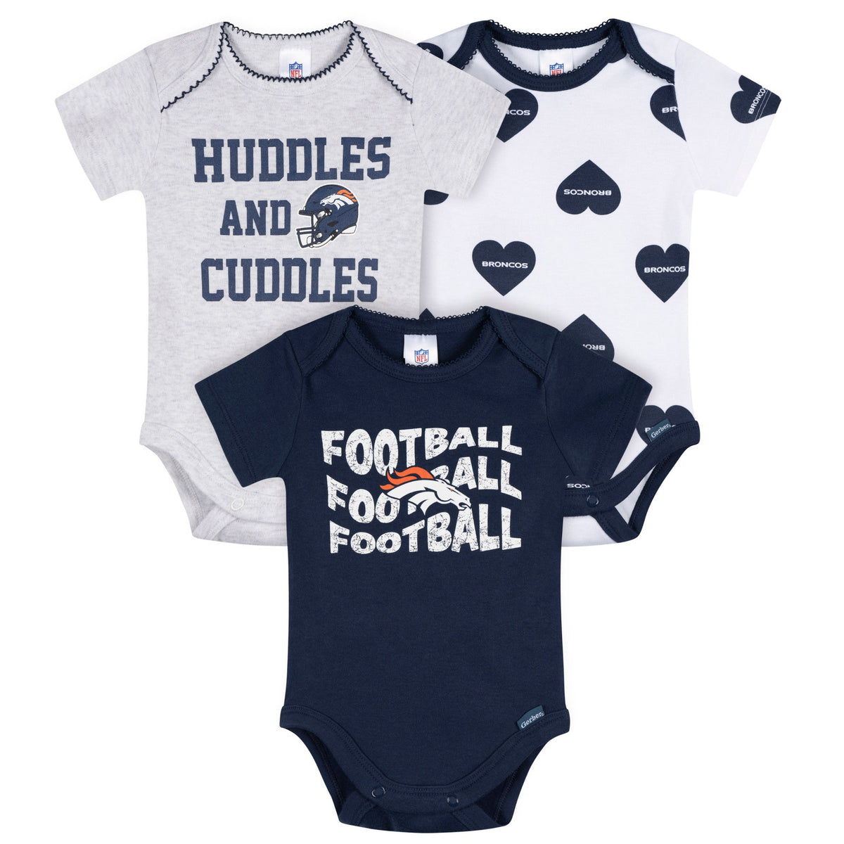 3-Pack Baby Girls Denver Broncos Bodysuit Set