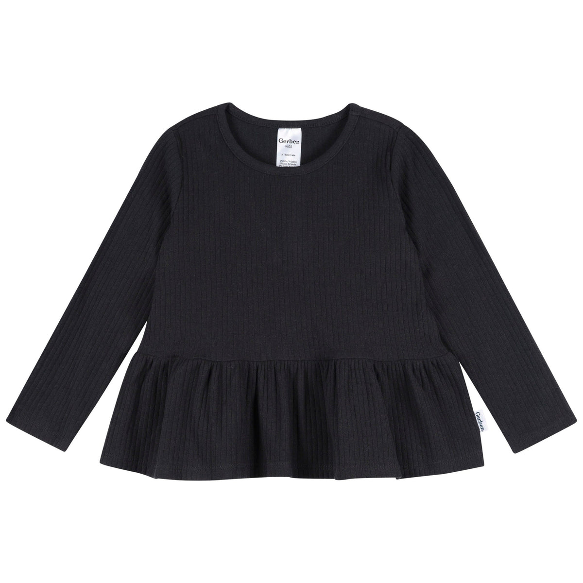 3-Pack Infant & Toddler Girls Black/White/Grey Long Sleeve Shirts, view 5