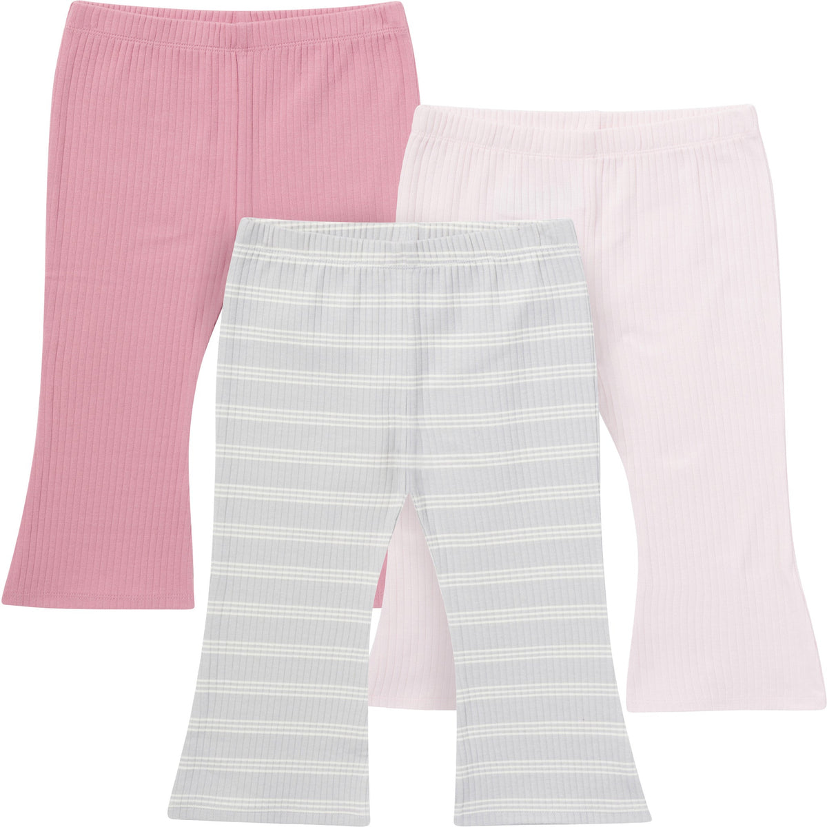 3-Pack Infant & Toddler Girls Gray and Pink Textured Flare Leggings