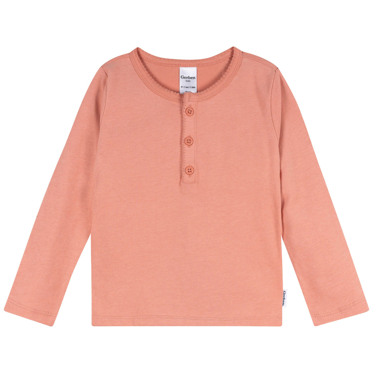 3-Pack Infant & Toddler Girls Green/Pink/Coral Long Sleeve Shirts, view 3