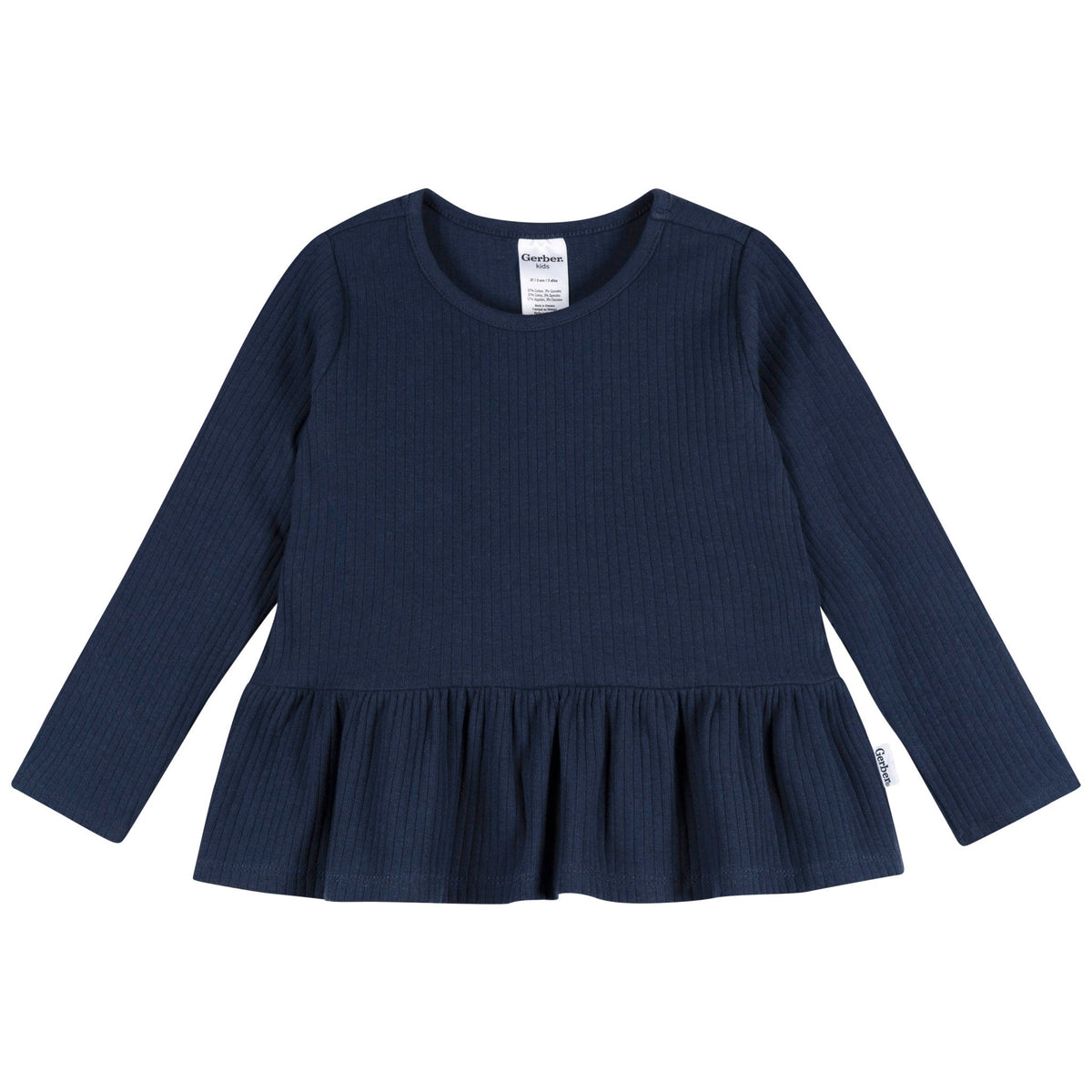 3-Pack Infant & Toddler Girls Navy/Oatmeal/Violet Long Sleeve Shirts, view 5