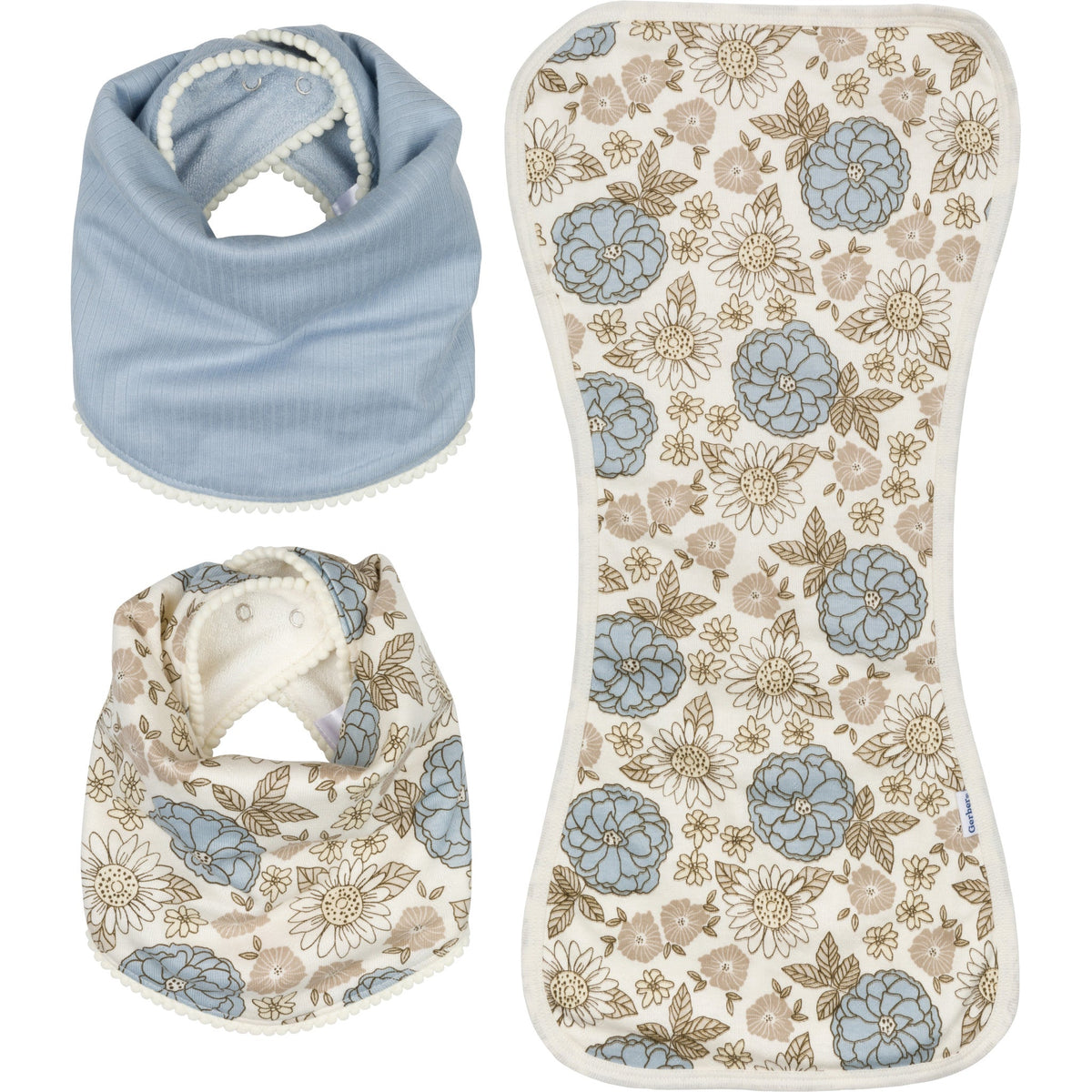 3-Piece Baby Girl Retro Floral Bandana Bib & Burpcloth Set