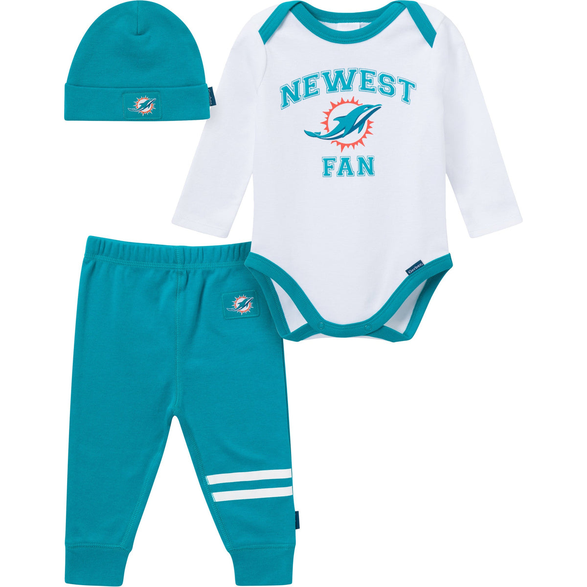 3-Piece Baby Boys Miami Dolphins Bodysuit, Active Pant and Cap