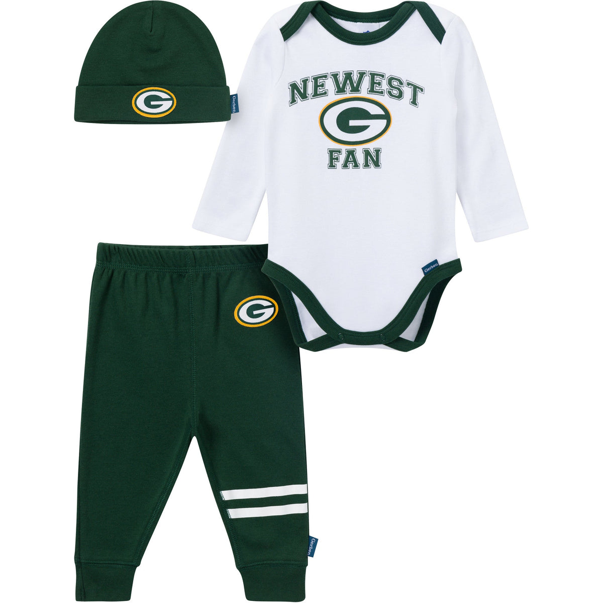 3-Piece Baby Boys Green Bay Packers Bodysuit, Active Pant and Cap