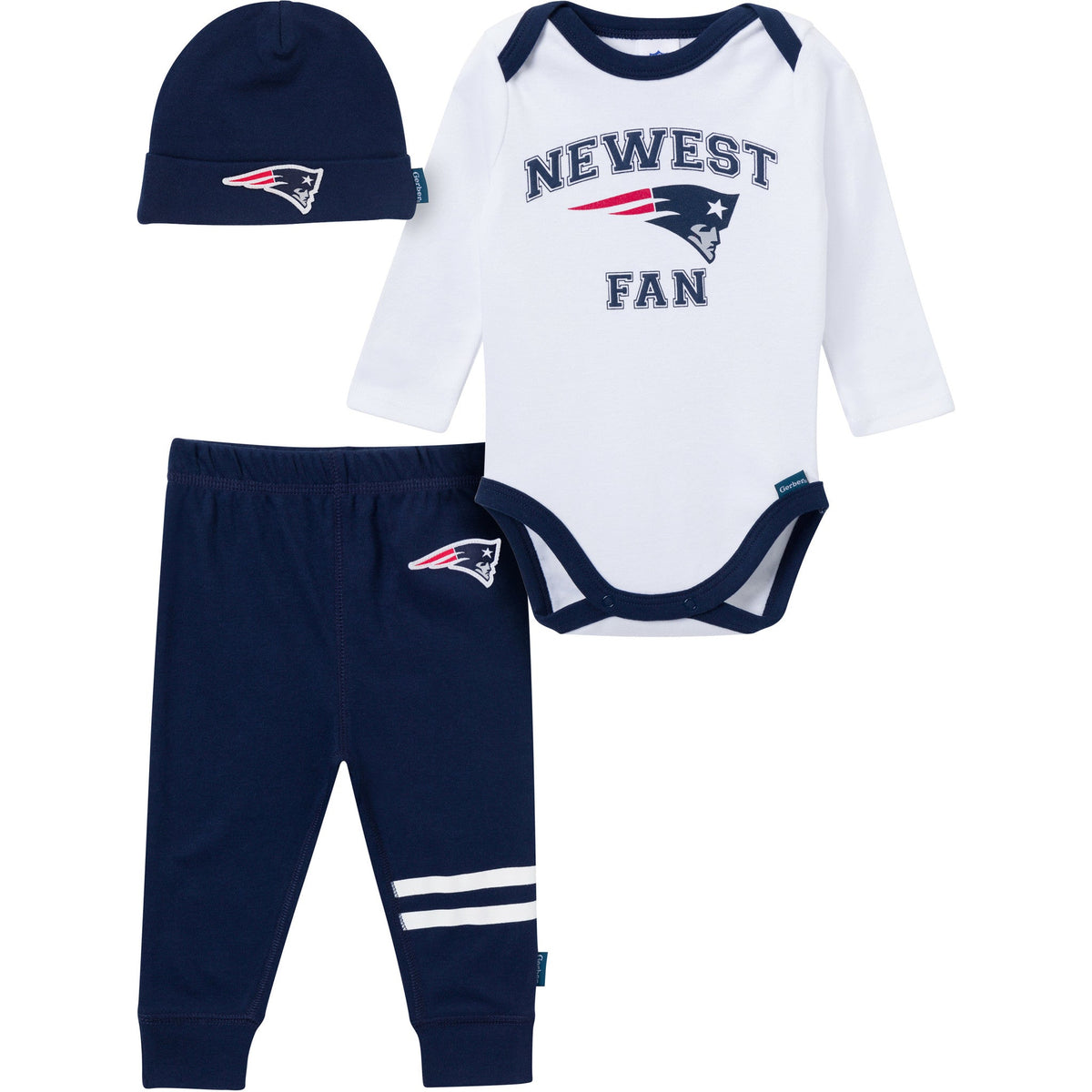 3-Piece Baby Boys New England Patriots Bodysuit, Active Pant and Cap
