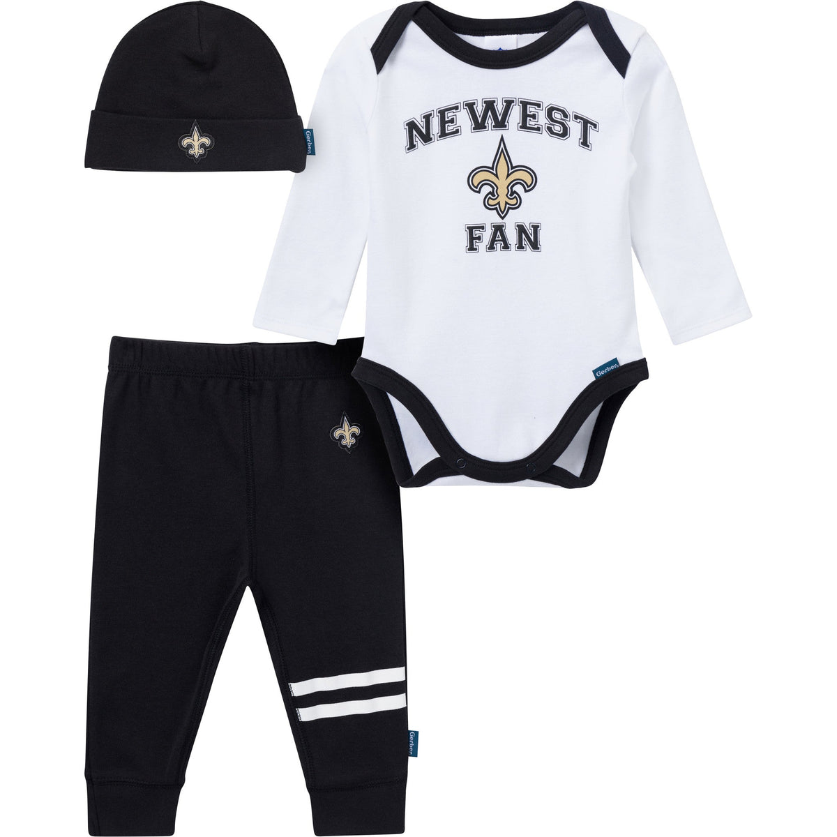3-Piece Baby Boys New Orleans Saints Bodysuit, Active Pant and Cap