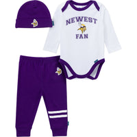 3-Piece Baby Boys Minnesota Vikings Bodysuit, Active Pant and Cap