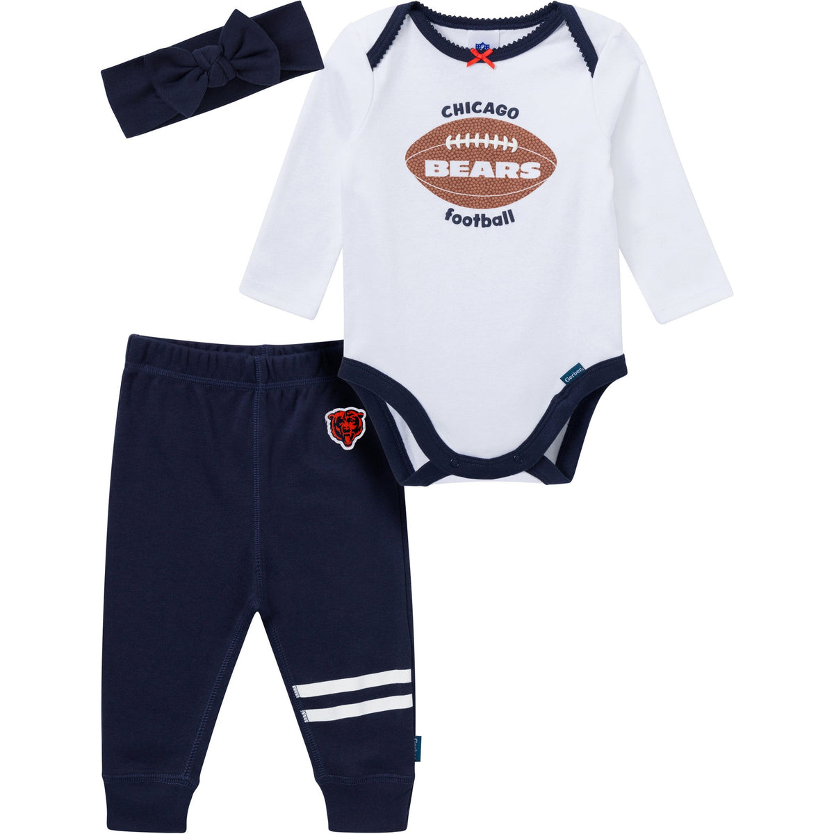 3-Piece Baby Girls Chicago Bears Bodysuit, Pants & Headband Set