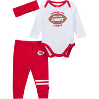 3-Piece Baby Girls Kansas City Chiefs Bodysuit, Pants & Headband Set