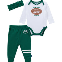 3-Piece Baby Girls New York Jets Bodysuit, Pants & Headband Set