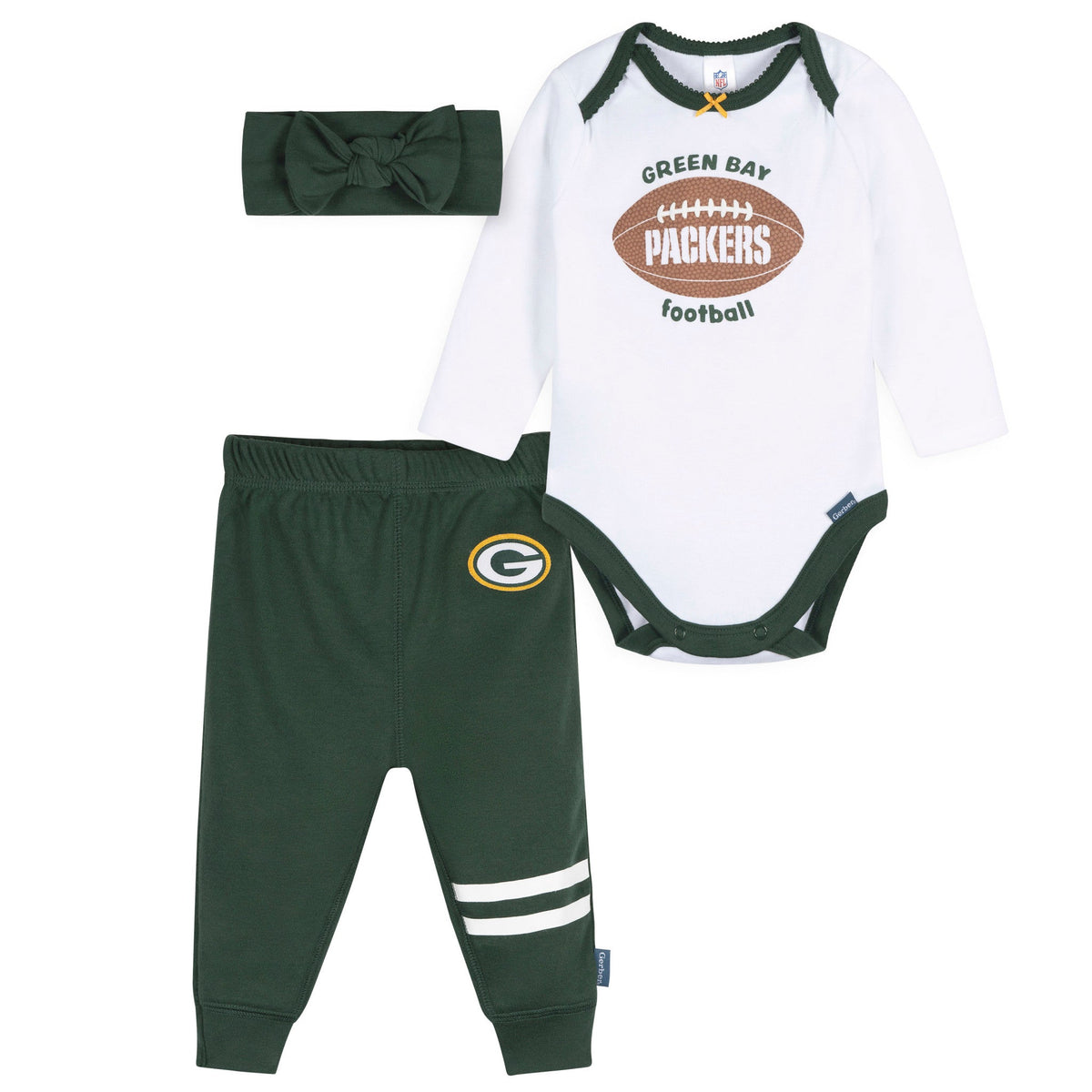 3-Piece Baby Girls Green Bay Packers Bodysuit, Pants & Headband Set