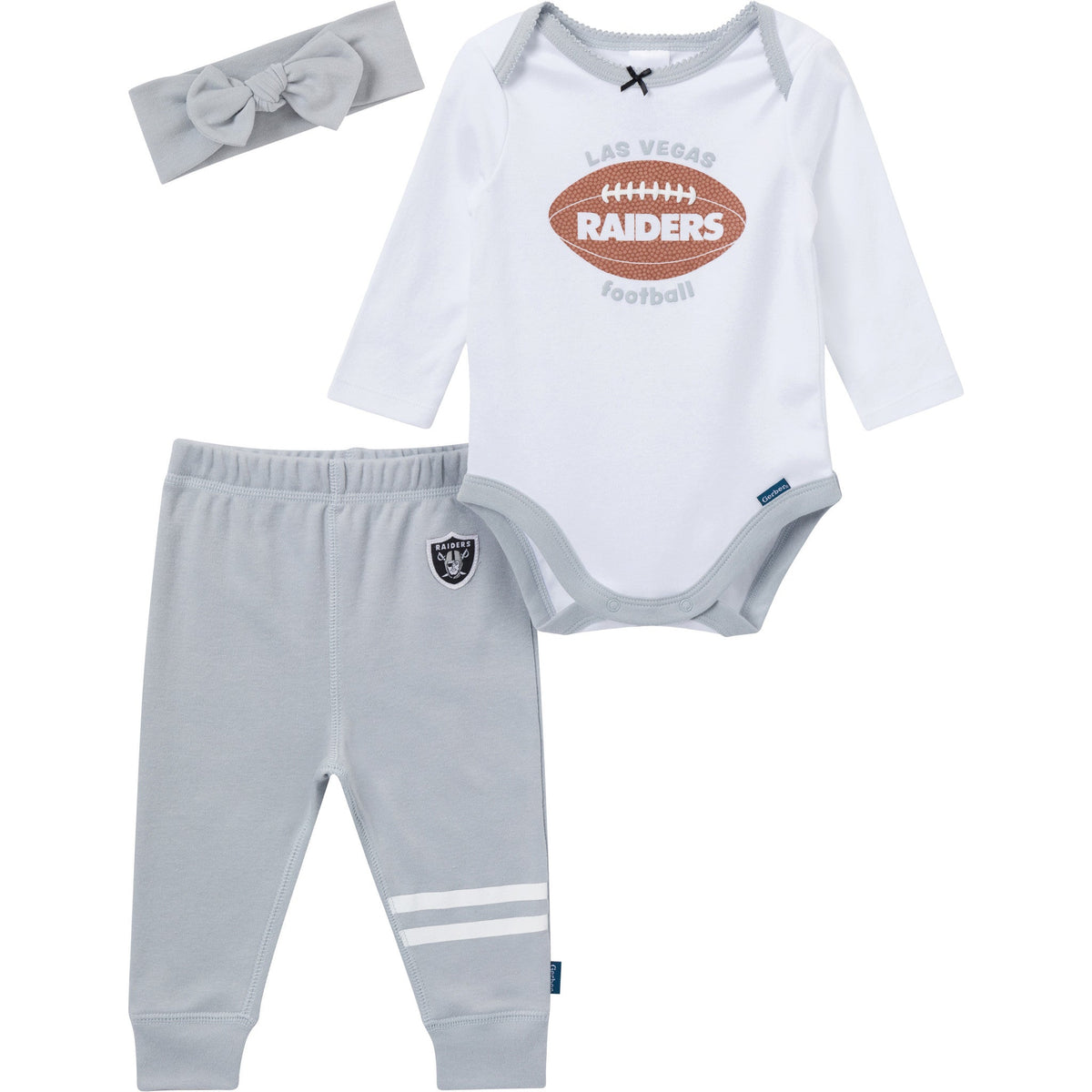 3-Piece Baby Girls Las Vegas Raiders Bodysuit, Pants & Headband Set