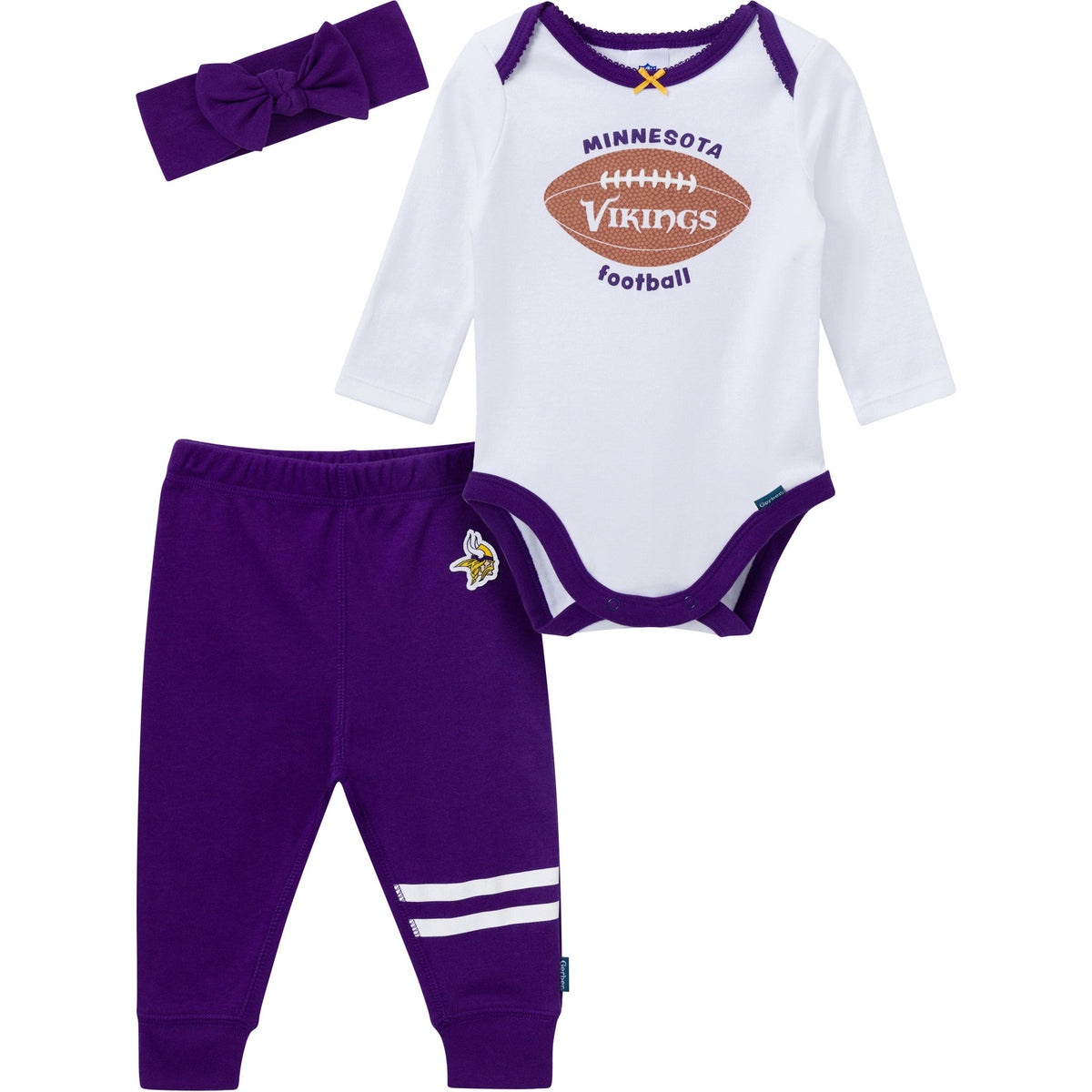 3-Piece Baby Girls Minnesota Vikings Bodysuit, Pants & Headband Set