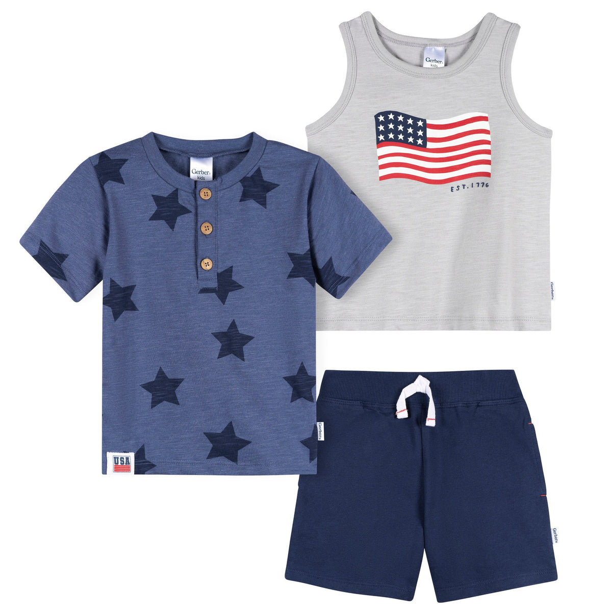 3-Piece Baby & Toddler Boys Stars & Stripes T-Shirts & Shorts