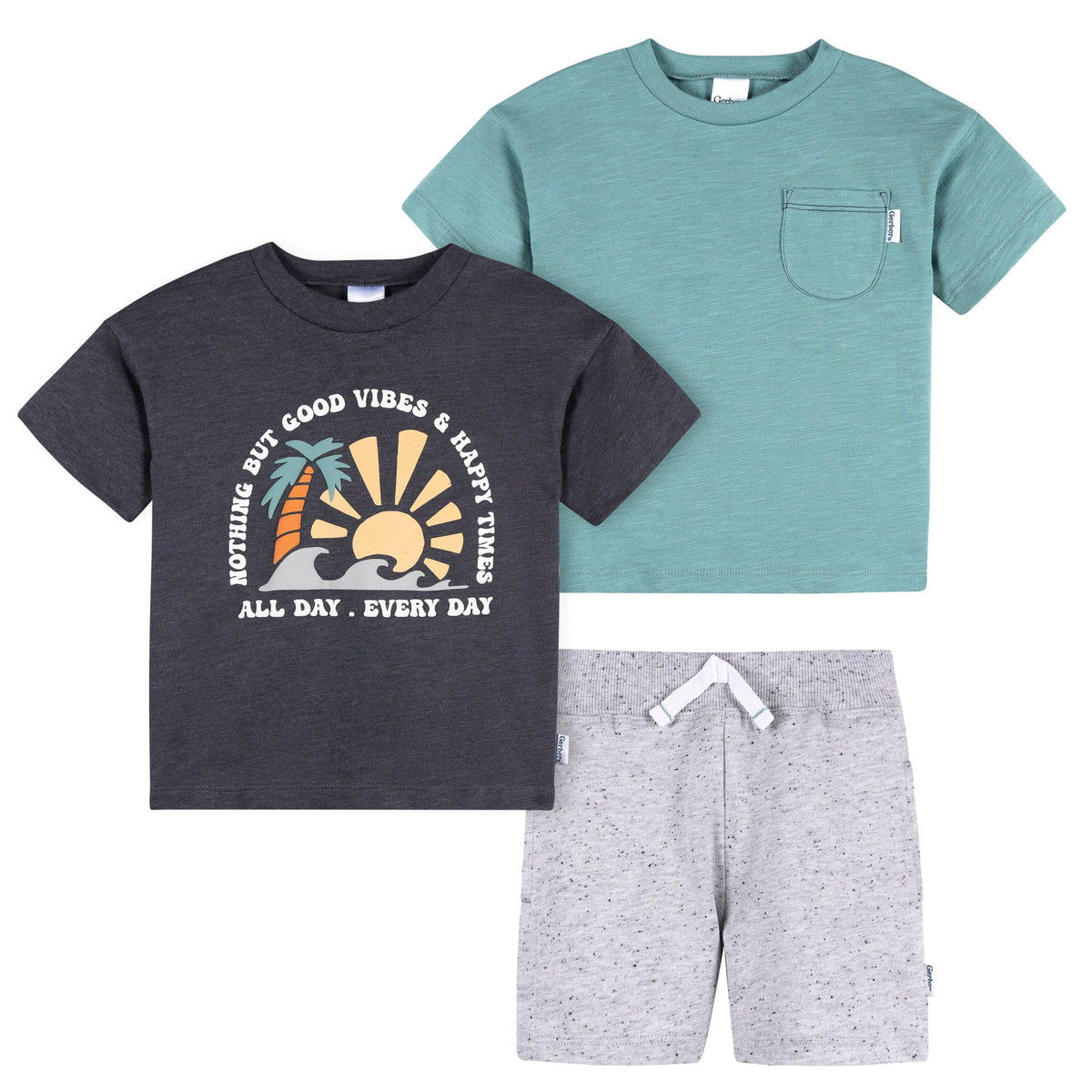 3-Piece Infant & Toddler Boys Good Vibes T-Shirts & Shorts