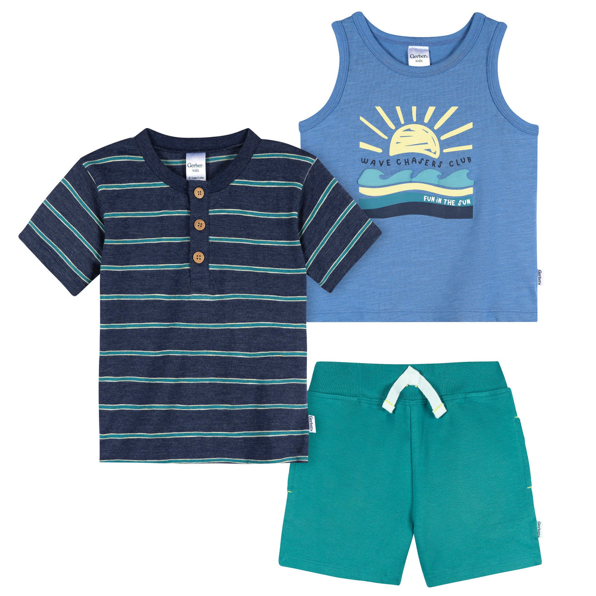 3-Piece Infant & Toddler Boys Chasing Waves T-Shirts & Shorts