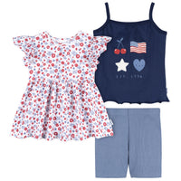 3-Piece Infant & Toddler Girls Usa T-Shirts & Shorts
