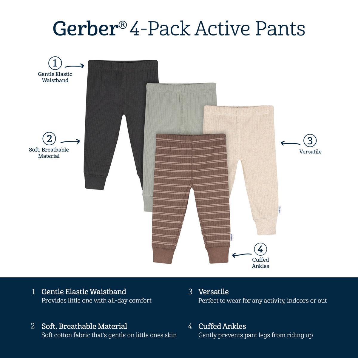 4-Pack Baby Boys Dark Shadow Active Pants, view 6