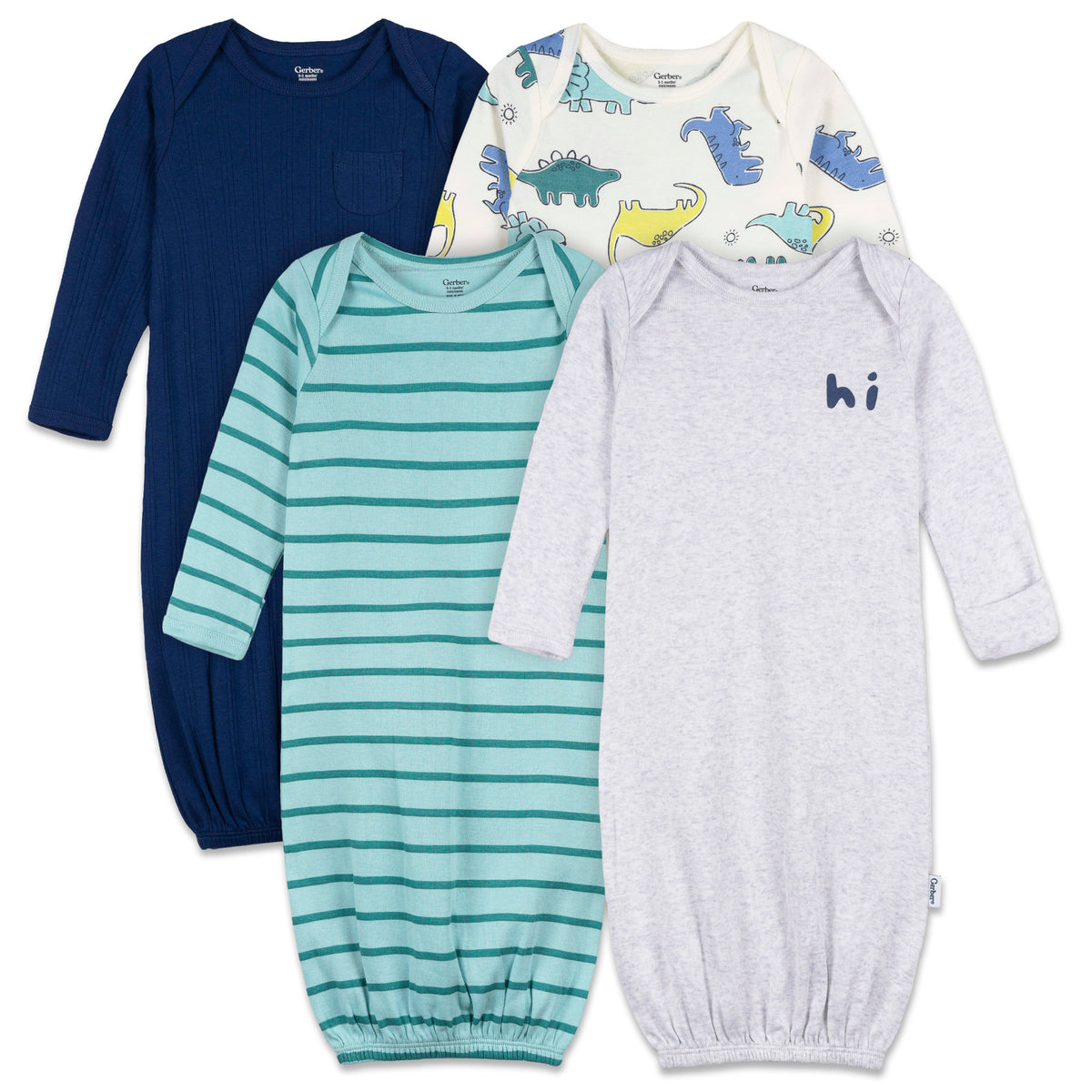 4-Pack Baby Boys Dinos Gowns