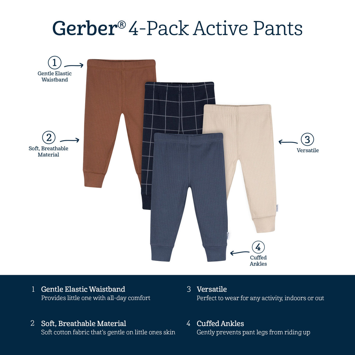 4-Pack Baby Boys Vintage Indigo Active Pants, view 6