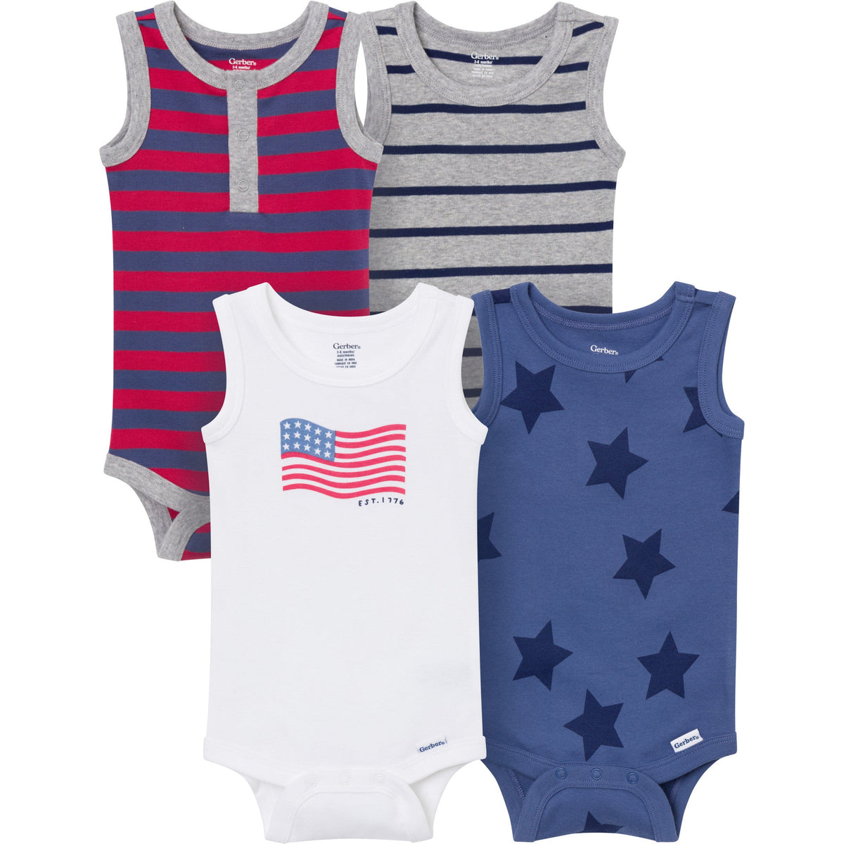 4-Pack Baby Boys Stars & Stripes Sleeveless Bodysuits-Gerber Childrenswear Wholesale