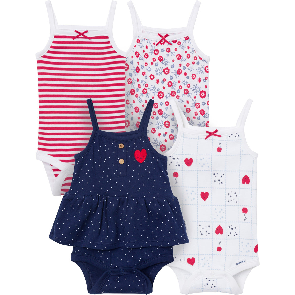 4-Pack Baby Girls Americana Sleeveless Bodysuits-Gerber Childrenswear Wholesale